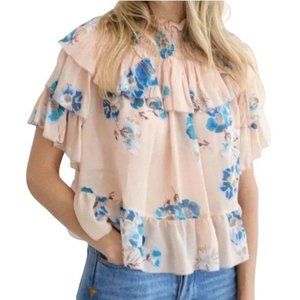 SALE! 🆕Ulla Johnson Liv 100% Silk Mock Neck Tiered Ruffled Floral Blouse Size 4